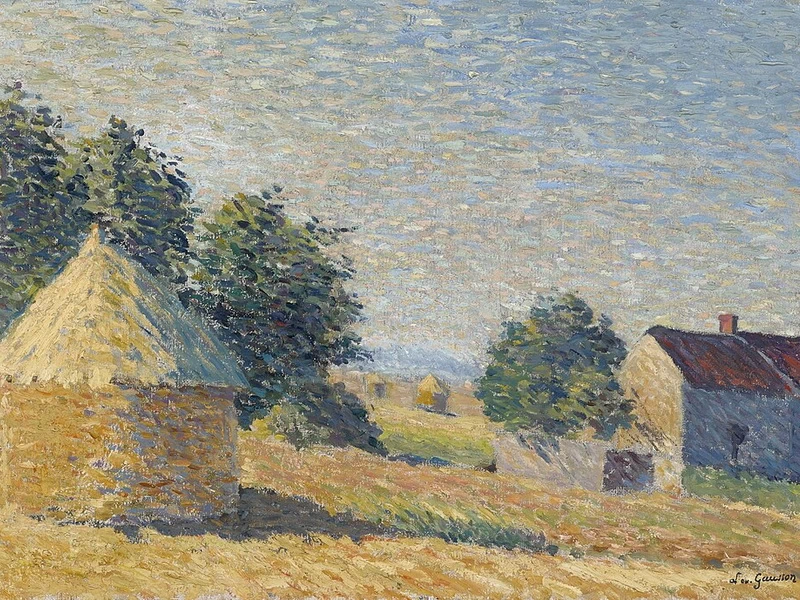 1860-Léo Gausson - Paesaggio con pagliai